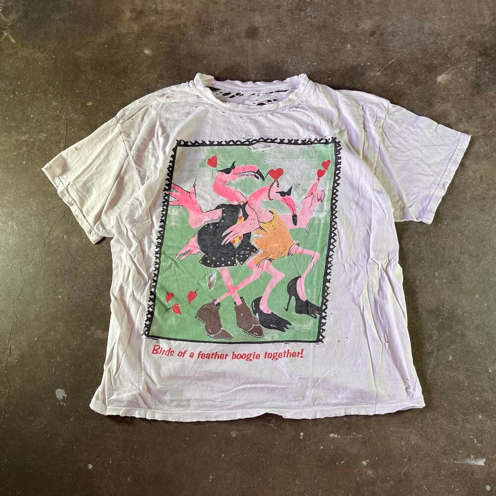 Perfectly Distressed 90s vintage single stitch dancing flamingos novelty T-shirt